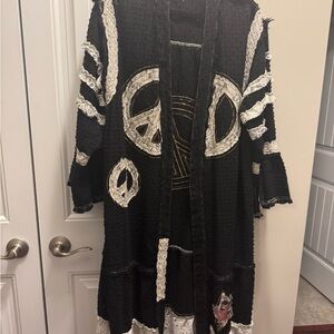 POL Black and Cream Cardigan with Peace Symbols